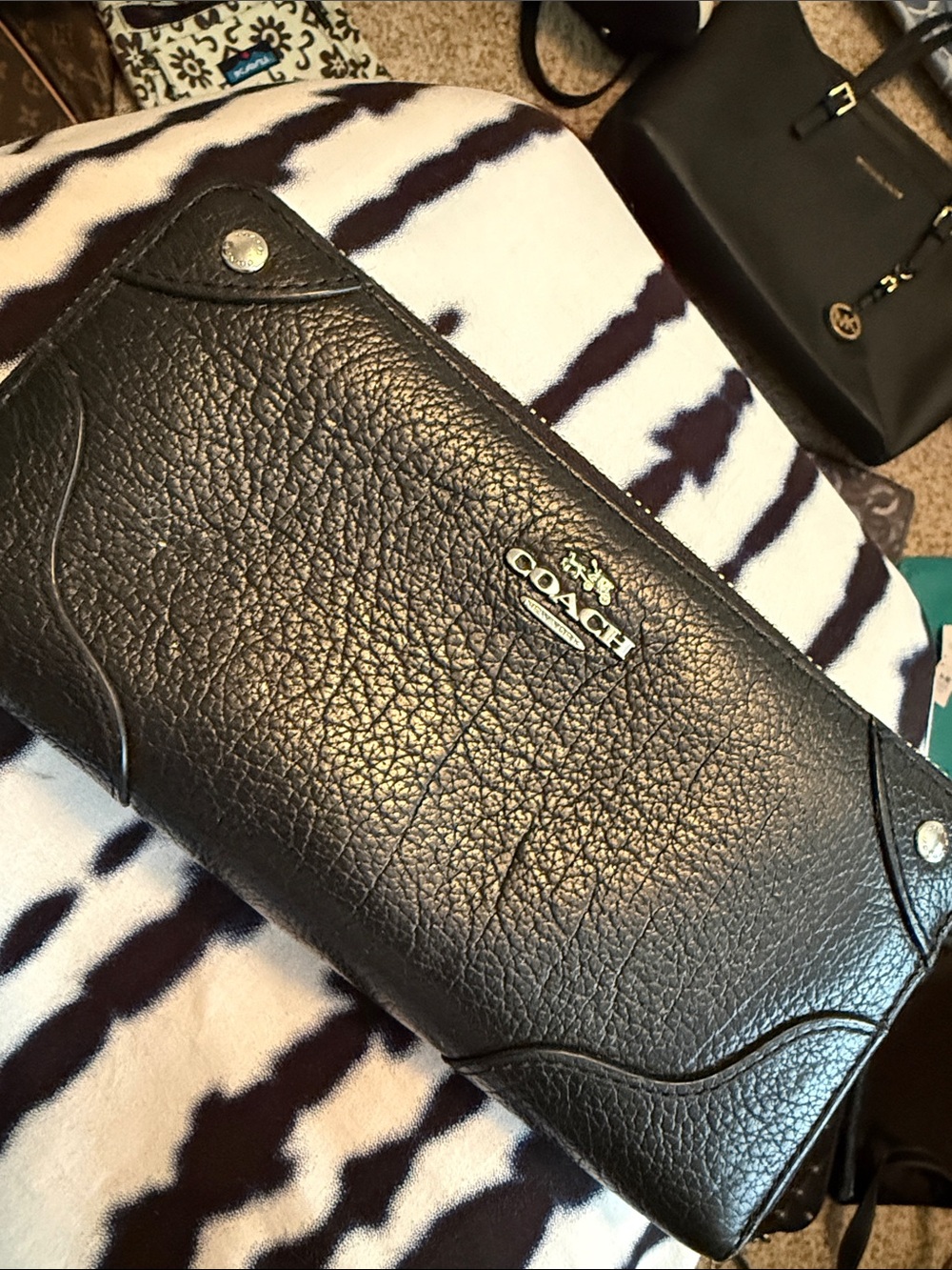 Coach Black Pebbled Leather Long Wallet with Silver Logo